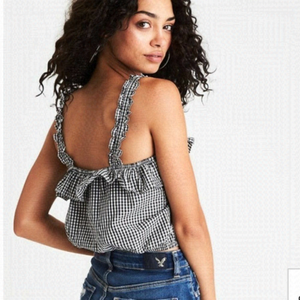 American eagle | ruffle gingham crop tank top